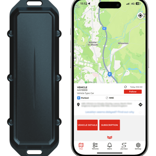The Datatool Quantum next to a mobile phone with the Datatool App.